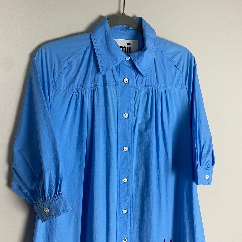 Mii Collection Niki Lavender Embroidered Shirt Dress Womens XS Floral Midi - Picture 3 of 7